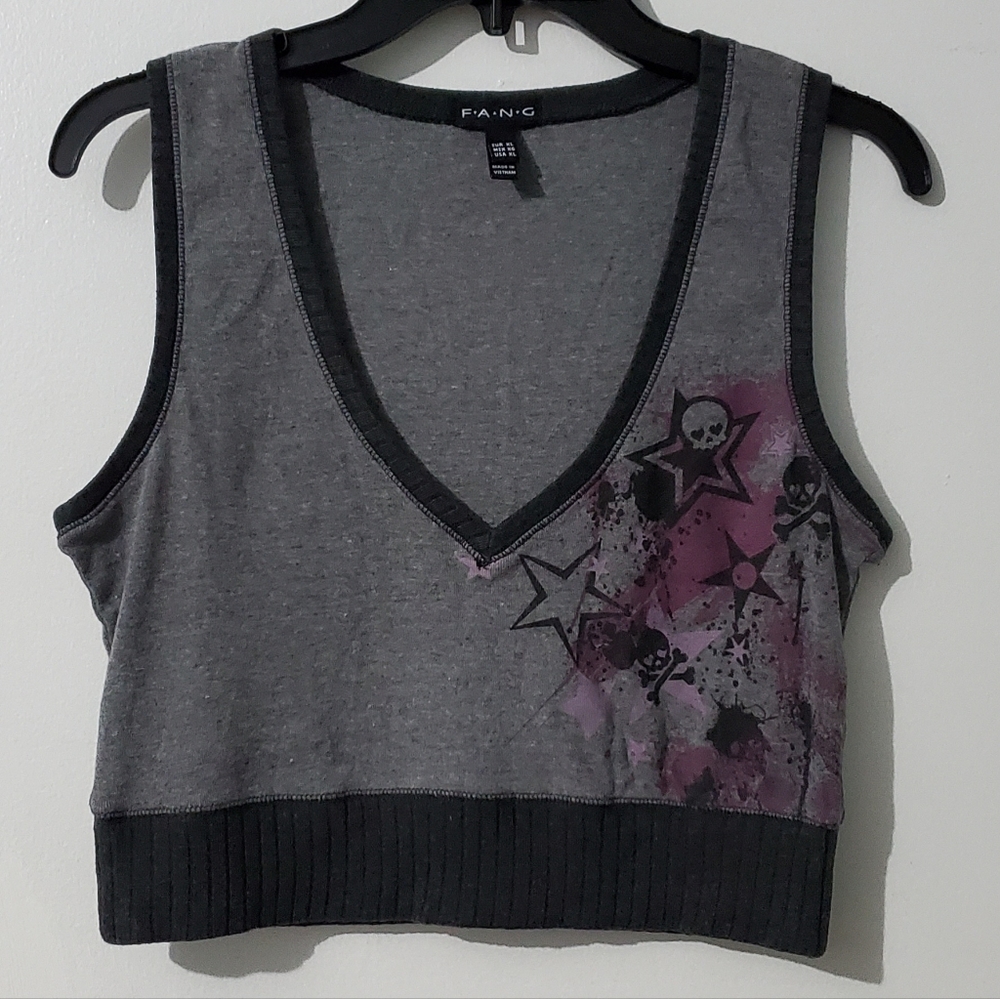 Vintage F.A.N.G junior graphic knit crop sweater vest in excellent use condition